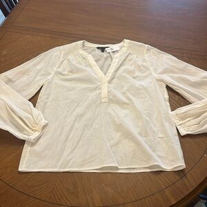 Banana Republic 100% cotton Henley v-neck long sleeve blouse off white small